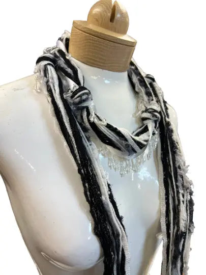 Boho Style Lightweight Black and White Scarf Necklace – Artisan Crafted Accessory | Made in USA by Ciao Bella Jewelry Michelle Marie Boutique  Scarf