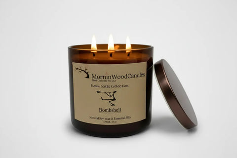 Bombshell-Soy 3-Wick Blown Glass Collection MorninWood Candles  3 Wick Candle
