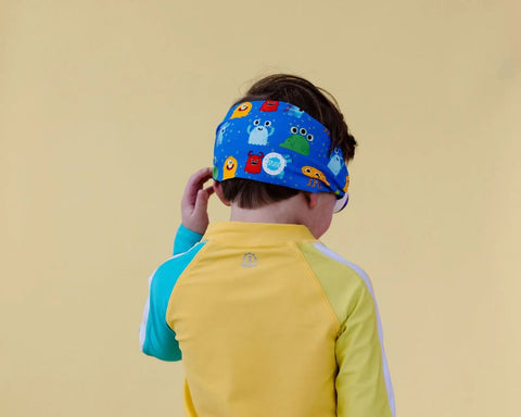 Boo Swim Goggles – Tangle-Free Monster Print Strap with Blue Lenses | One Size Fits All | Assembled In USA Splash Place  Swim Goggles