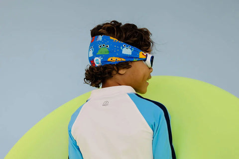 Boo Swim Goggles – Tangle-Free Monster Print Strap with Blue Lenses | One Size Fits All | Assembled In USA Splash Place  Swim Goggles