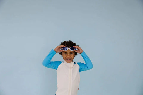 Boo Swim Goggles – Tangle-Free Monster Print Strap with Blue Lenses | One Size Fits All | Assembled In USA Splash Place  Swim Goggles