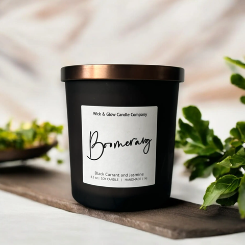Boomerang-Black Currant and Jasmine Luxury Scented Candle Wick and Glow Candle Company™  Candles