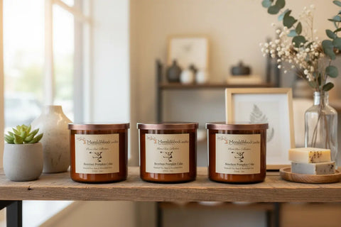 Bourbon Pumpkin Cake-Soy 3-Wick Blown Glass Collection MorninWood Candles  3 Wick Candle
