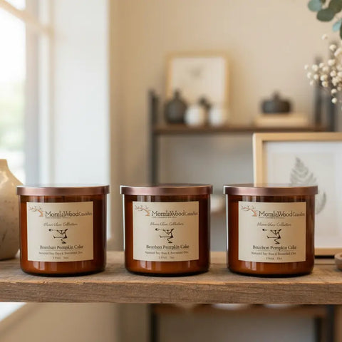 Bourbon Pumpkin Cake Soy Candle 17oz – 3 Wick Blown Glass Jar | Handcrafted Scented Candle Made in USA MorninWood Candles  3 Wick Candle