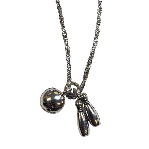 Bowling Ball and Pins Charm Necklace – Pewter Pendant on Stainless Steel Chain | Made in USA Michelle Marie Boutique  Necklace
