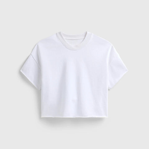 Boxy Black Crop Sweatshirt – Raw Hem Short Sleeve Top | Made in USA Casual Womens Apparel US Standard Apparel  CREWNECK SWEATSHIRT