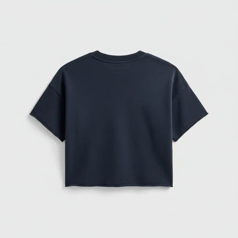 Boxy Black Crop Sweatshirt – Raw Hem Short Sleeve Top | Made in USA Casual Womens Apparel US Standard Apparel  CREWNECK SWEATSHIRT