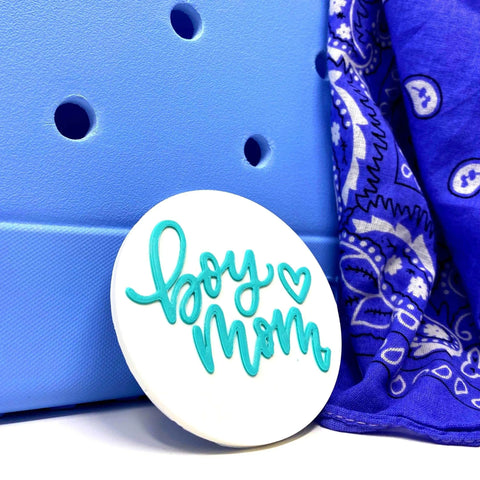 Boy Mom Decorative Bag Charm – Teal White Accent – Compatible With Bogg Bags | Made in USA Chatelet Manufacturing 