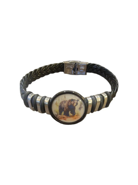 Braided Leather Bear Bracelet 7-9 Inch Adjustable Band – Wildlife Jewelry | Made in USA Michelle Marie Boutique  Bracelets
