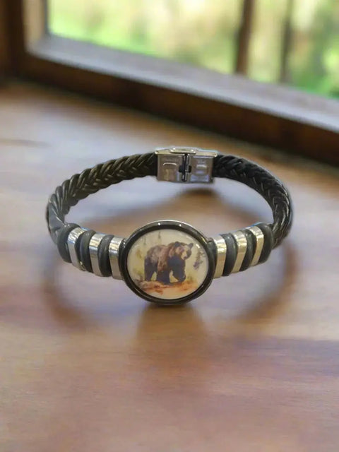 Braided Leather Bear Bracelet 7-9 Inch Adjustable Band – Wildlife Jewelry | Made in USA Michelle Marie Boutique  Bracelets