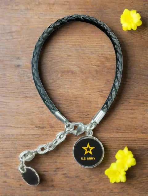 Braided Leather Military Charm Bracelet 7-8.25 Inch Adjustable – Veteran Gift | Made in USA Michelle Marie Boutique  Bracelet