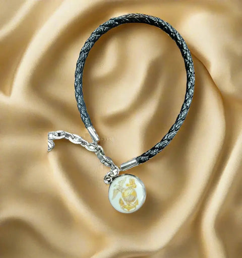 Braided Leather Military Charm Bracelet 7-8.25 Inch Adjustable – Veteran Gift | Made in USA Michelle Marie Boutique  Bracelet