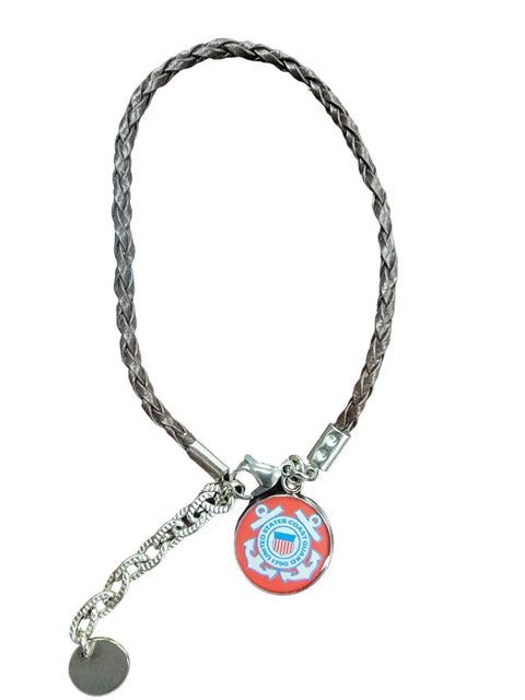 Braided Leather Military Charm Bracelet 7-8.25 Inch Adjustable – Veteran Gift | Made in USA Michelle Marie Boutique  Bracelet