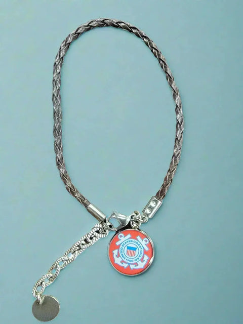 Braided Leather Military Charm Bracelet 7-8.25 Inch Adjustable – Veteran Gift | Made in USA Michelle Marie Boutique  Bracelet