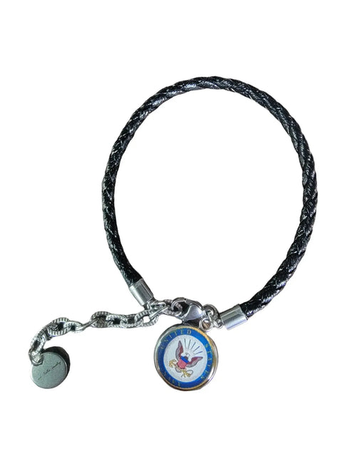 Braided Leather Military Charm Bracelet 7-8.25 Inch Adjustable – Veteran Gift | Made in USA Michelle Marie Boutique  Bracelet