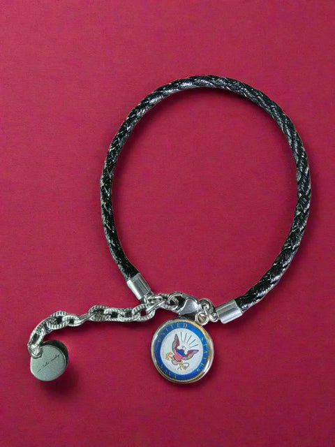Braided Leather Military Charm Bracelet 7-8.25 Inch Adjustable – Veteran Gift | Made in USA Michelle Marie Boutique  Bracelet