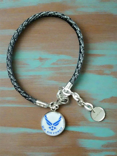 Braided Leather Military Charm Bracelet 7-8.25 Inch Adjustable – Veteran Gift | Made in USA Michelle Marie Boutique  Bracelet