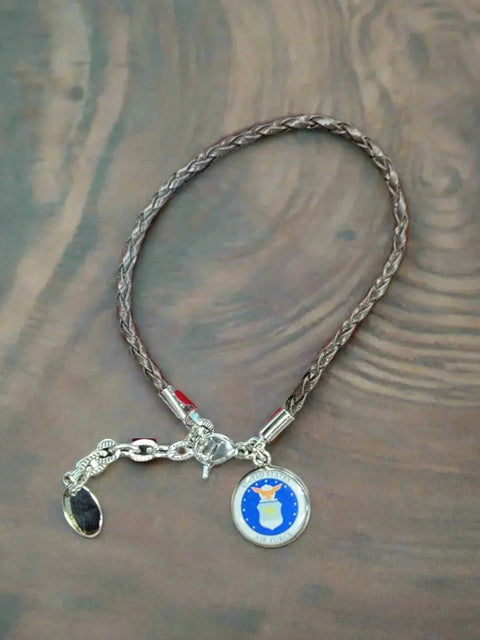 Braided Leather Military Charm Bracelet 7-8.25 Inch Adjustable – Veteran Gift | Made in USA Michelle Marie Boutique  Bracelet