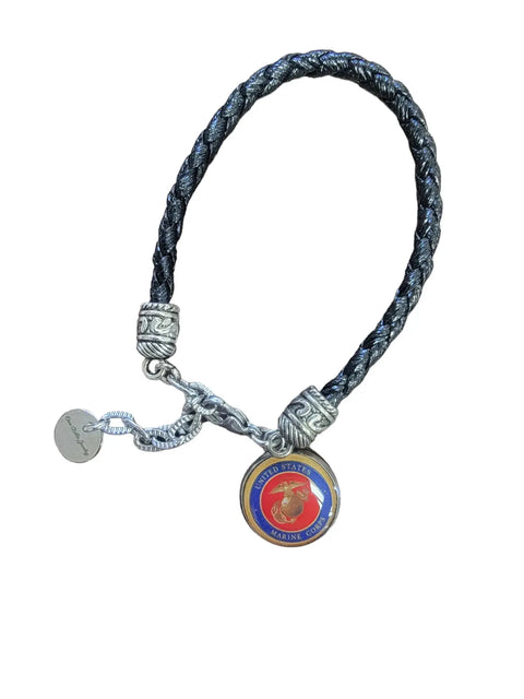Braided Leather Military Charm Bracelet 7-8.25 Inch Adjustable – Veteran Gift | Made in USA Michelle Marie Boutique  Bracelet