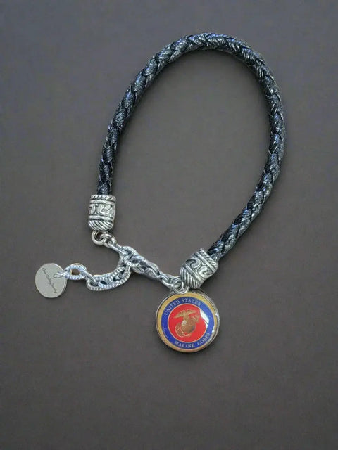 Braided Leather Military Charm Bracelet 7-8.25 Inch Adjustable – Veteran Gift | Made in USA Michelle Marie Boutique  Bracelet