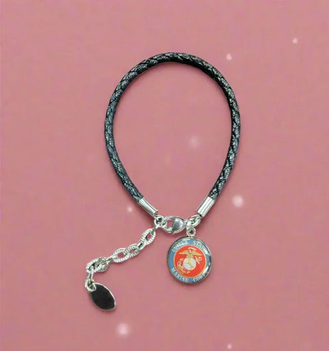 Braided Leather Military Charm Bracelet 7-8.25 Inch Adjustable – Veteran Gift | Made in USA Michelle Marie Boutique  Bracelet