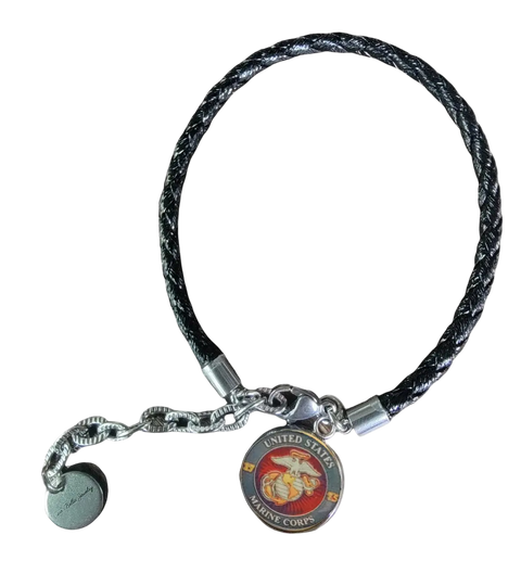 Braided Leather Military Charm Bracelet 7-8.25 Inch Adjustable – Veteran Gift | Made in USA Michelle Marie Boutique  Bracelet