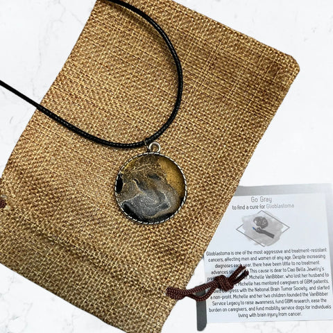 Brain Cancer Awareness Necklace 30mm Pendant – Swirl Resin Silver Alloy | Handmade in USA by Michelle Marie Boutique Michelle Marie Boutique 