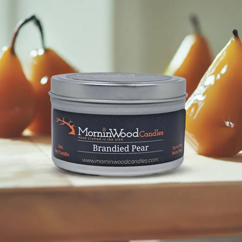 Brandied Pear Scented Soy Tin Candle – 7oz Hand-Poured Home Fragrance | MorninWood Candles Made in USA MorninWood Candles  Candles