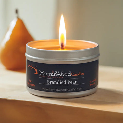 Brandied Pear Scented Soy Tin Candle – 7oz Hand-Poured Home Fragrance | MorninWood Candles Made in USA MorninWood Candles  Candles