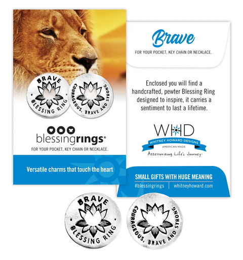 Brave Blessing Ring Charm – Handcrafted Recycled Pewter Flower Design | Courage Affirmation | Made in USA Whitney Howard Designs  Blessing Ring