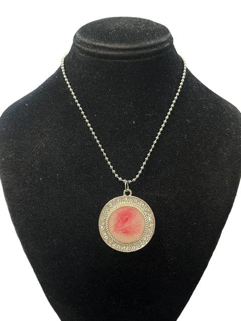 Breast Cancer Awareness Necklace 24 Inch Chain – Crystal Accented Silver Pendant | Made in USA Handcrafted Resin Jewelry Michelle Marie Boutique  Necklaces