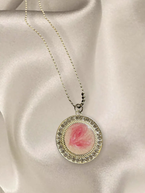 Breast Cancer Awareness Necklace 24 Inch Chain – Crystal Accented Silver Pendant | Made in USA Handcrafted Resin Jewelry Michelle Marie Boutique  Necklaces