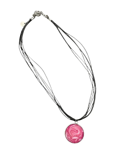 Breast Cancer Awareness Necklace – Pink White Resin Swirl Pendant on Six-Strand Cord | Made in USA Michelle Marie Boutique  Pendant Necklace