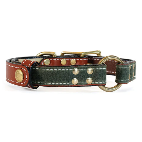 Brentwood Waxed Cotton Dog Collar With Center O-Ring – Durable Leather Field Collar | Made in USA Auburn Leathercrafters  item