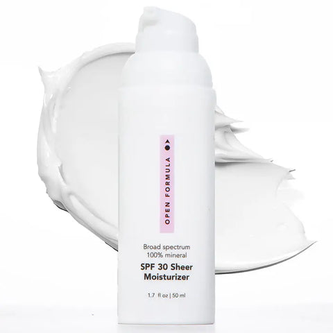 Broad Spectrum SPF 30 Mineral Sheer Face Moisturizer 1.7 Fl Oz – Made in USA Open Formula 