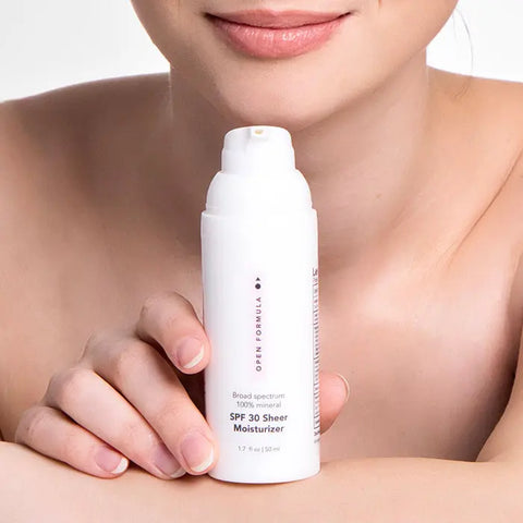 Broad Spectrum SPF 30 Mineral Sheer Face Moisturizer 1.7 Fl Oz – Made in USA Open Formula 