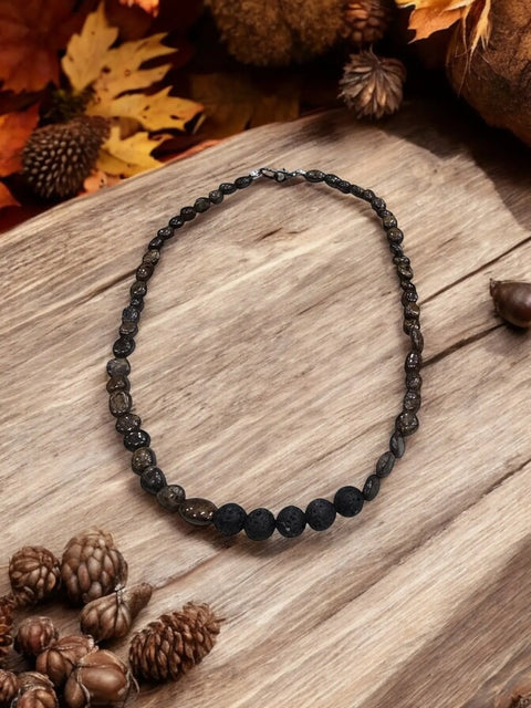 Bronzite and Lava Stone Beaded Necklace – Modern Unisex Jewelry | Crafted in USA with Natural Stones and Adjustable Cord Michelle Marie Boutique  Necklaces
