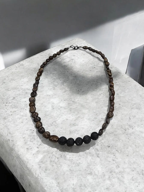 Bronzite and Lava Stone Beaded Necklace – Modern Unisex Jewelry | Crafted in USA with Natural Stones and Adjustable Cord Michelle Marie Boutique  Necklaces