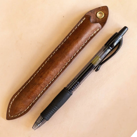Brown Leather Pen Sleeve With Free Pilot G2 Pen – Handcrafted Writing Accessory | Made in USA KC Laser Co 