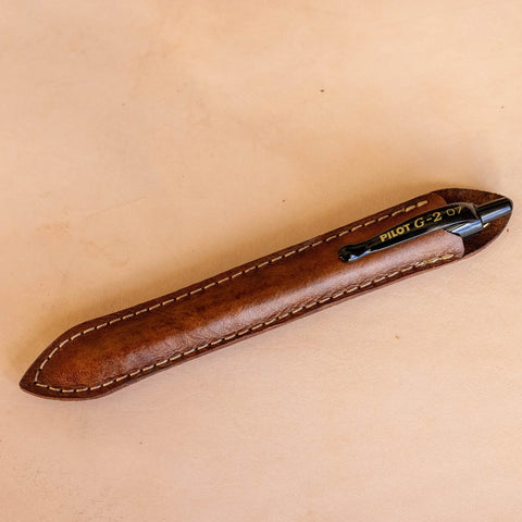 Brown Leather Pen Sleeve With Free Pilot G2 Pen – Handcrafted Writing Accessory | Made in USA KC Laser Co 