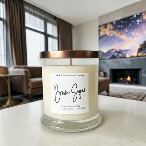 12 oz Brown Sugar Fig Scented Candle – Hand-Poured Soy Wax – Wick and Glow | Made in USA Wick and Glow Candle Company™  Candles