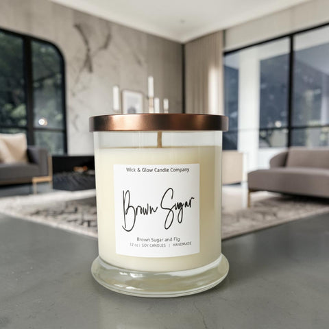 12 oz Brown Sugar Fig Scented Candle – Hand-Poured Soy Wax – Wick and Glow | Made in USA Wick and Glow Candle Company™  Candles