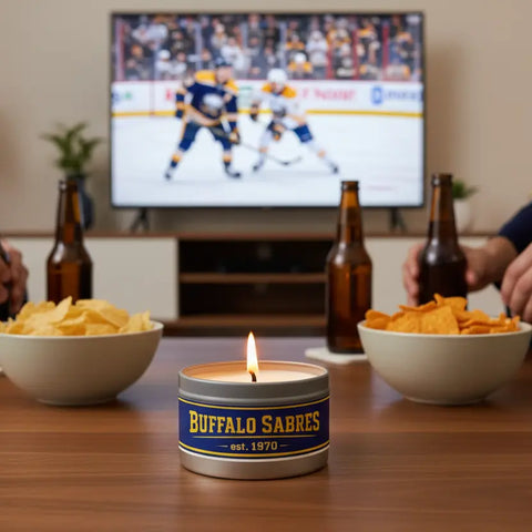 Buffalo Sabres Hand-Poured Soy Candle – 6.5oz Tin with Essential Oils | Made in USA MorninWood Candles  Candles
