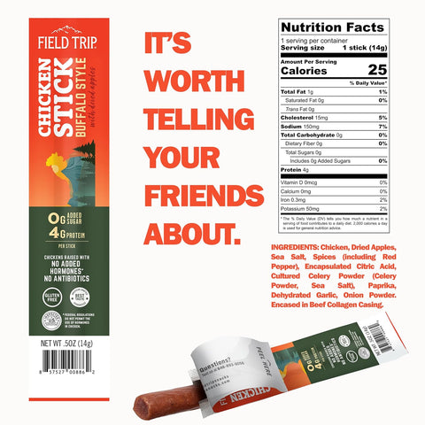 Field Trip Buffalo Style Chicken Sticks 0.5oz (24ct) – Gluten Free Protein Snack | Made in USA Field Trip 