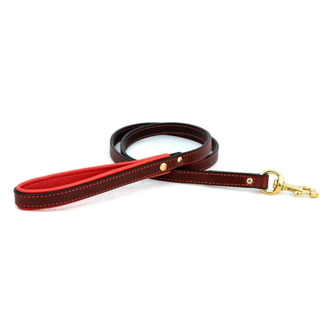 Burgundy Padded Leather Dog Leash – Durable Bridle Leather with Brass Hardware | Auburn Leathercrafters | Made in USA Auburn Leathercrafters  item