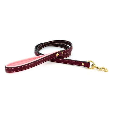 Burgundy Padded Leather Dog Leash – Durable Bridle Leather with Brass Hardware | Auburn Leathercrafters | Made in USA Auburn Leathercrafters  item