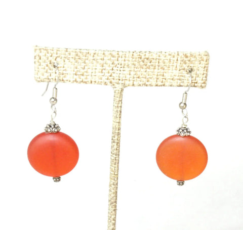 Burnt Orange Round Sea Glass Earrings 1 Inch – Sterling Silver French Hooks | Handmade in USA Michelle Marie Boutique  Earrings