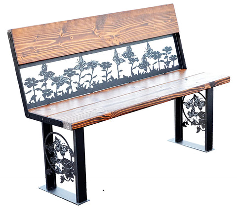 Butterfly and Wildflower Garden Bench – Handcrafted Rustic Steel and Wood Outdoor Seating | Made in USA Knights Home Decor  item