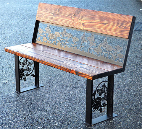 Butterfly and Wildflower Garden Bench – Handcrafted Rustic Steel and Wood Outdoor Seating | Made in USA Knights Home Decor  item