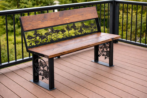 Butterfly and Wildflower Garden Bench – Handcrafted Rustic Steel and Wood Outdoor Seating | Made in USA Knights Home Decor  item